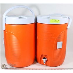 SET OF 2 ORANGE RUBBERMAID WATER JUGS WITH