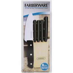 NEW FARBERWARE 6PC KNIFE SET IN BLOCK