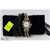 Image 1 : NEW QUARTZ BRACELET WATCH BLACK WITH VELVET POUCH