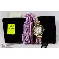 NEW QUARTZ BRACELET WATCH PINK WITH VELVET POUCH