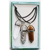 Image 1 : LOT OF 3 PRECIOUS STONE PENDANTS ON LEATHERETTE