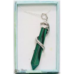 2" MALACHITE PRECIOUS STONE PENDANT W/ SNAKE WRAP