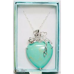 TURQUOISE PRECIOUS STONE HEART PENDANT ON