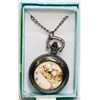 Image 1 : BLACK TONED STEAM PUNK CAT POCKET WATCH WITH CHAIN