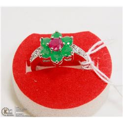 #12- RED RUBY,EMERALD  & CZ RING