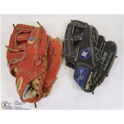 A PAIR OF BASEBALL GLOVES FITS ON LEFT HAND
