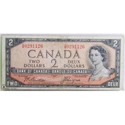 1954 CANADIAN $2.00 BILL DEVILS FACE