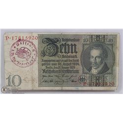 GERMAN NAZI 10 MARK STAMPED SS TETENKOPF