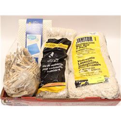 FLAT WITH MOP HEADS, CLOSE PINS, AND SHOWER MAT