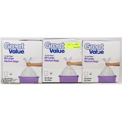 THREE BOXES OF GREAT VALUE LARGE KITCHEN BAGS