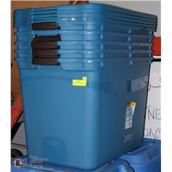FIVE RUBBERMAID 136L STORAGE BINS