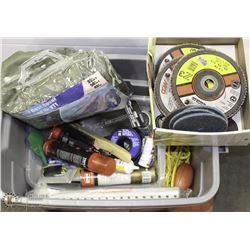 TOTE WITH MISC INCL TIE DOWNS, TARPS, EXTENSION