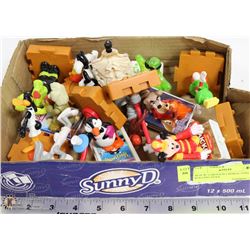BOX W/ CARTOON CHARACTERS ROLLING TOYS