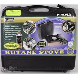 NEW WORLD FAMOUS BUTANE STOVE COMPLETE W/ STORAGE