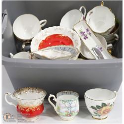 BIN WITH VARIOUS VINTAGE BONE CHINA