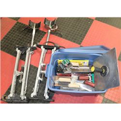 DRYWALL PAINTERS WALKING STILTS AND BOX OF MASONRY