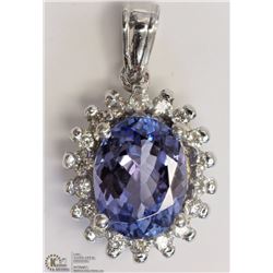 14K WHITE GOLD TANZANITE DIAMOND HALO PENDANT