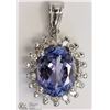 Image 1 : 14K WHITE GOLD TANZANITE DIAMOND HALO PENDANT