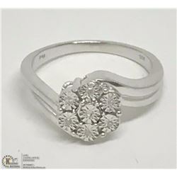 STERLING SILVER 7 DIAMOND FLOWER RING