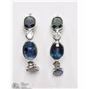 Image 1 : 14K WHITE GOLD SAPPHIRE & DIAMOND EARRINGS