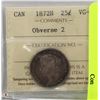 Image 1 : 1872H CANADIAN 25 CENT OBVERSE 2 COIN W/ COA