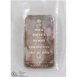 1985 CHRISTMAS SILVER 1 OZ BAR