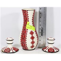 3PC UKRAINIAN SET INCL VASE AND 2 CANDLE HOLDERS