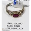 Image 1 : 18K  GOLD RUBY RING WITH COA  SIZE 6.5