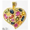 Image 1 : 18K YELLOW GOLD SAPPHIRE & RUBY HEART PENDANT