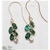 Image 2 : 14K YELLOW GOLD EMERALD & SAPPHIRE LEAF EARRINGS
