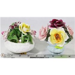 2 CHINA FLOWER ORNAMENTS MADE IN ENGLAND