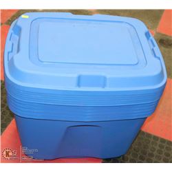 SIX 74L STORAGE BINS. LIFETIME WARRANTY.