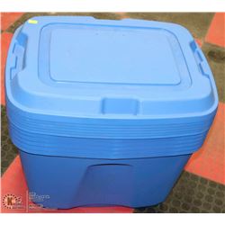 SIX 74L STORAGE BINS. LIFETIME WARRANTY.