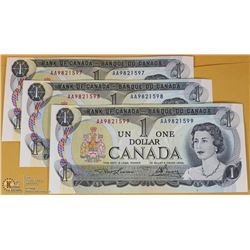 1973 CANADIAN $1.00 BILLS UNC IN SEQUENCE X3