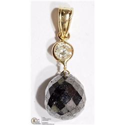 14K YELLOW GOLD BLACK &WHITE DIAMOND DROP PENDANT