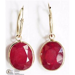 14K YELLOW GOLD LARGE RUBY HOOP EARRINGS