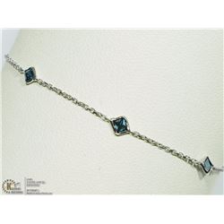 14K WHITE GOLD 4 BLUE DIAMOND LINK BRACELET