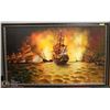 Image 1 : LARGE "BRITISH SHIPS ON FIRE" OIL  ON CANVAS