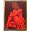 Image 1 : RED AND GOLD TONE ABSTRACT BODY OIL ON CANVAS