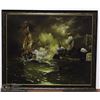 Image 1 : LARGE FRAMED "BRITISH SHIPS FIRING" OIL ON CANVAS