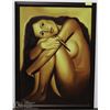Image 1 : FRAMED BRONZE COLOR OIL ON CANVAS LADY WITH