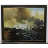 Image 1 : COLOR FRAMED OIL ON CANVAS PAINTING OF CANNONS