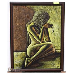 2 TONE FRAMED MIXED MEDIA OIL ON CANVAS PAINTING