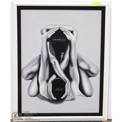 "EMBRACED" BLACK AND WHITE OIL ON CANVAS FRAMED
