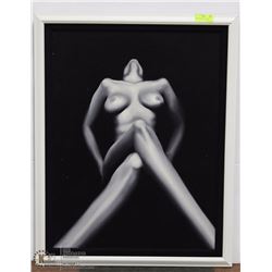 NAKED POSE  BLACK AND WHITE OIL ON CANVAS  FRAMED