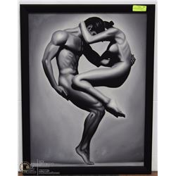 BLACK & NUDE POSE FRAMED OIL ON CANVAS 26"X34"