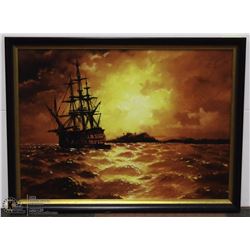 EXPLOSIVE FULL COLOR SINGLE SHIP FRAMED OIL ON