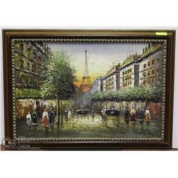 FANCY FRAMED OIL ON CANVAS PAINTING OF EIFFEL