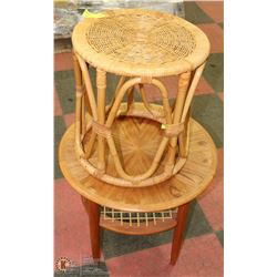 WICKER END TABLE WITH SOLID WOOD ROUND TABLE