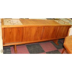 TEAK WOOD SIDEBOARD WITH TILE TOP INLAY